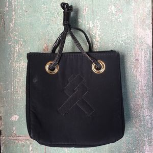 Lancel Paris black quilted mini bag pouch leather drawstring bag made in Italy​